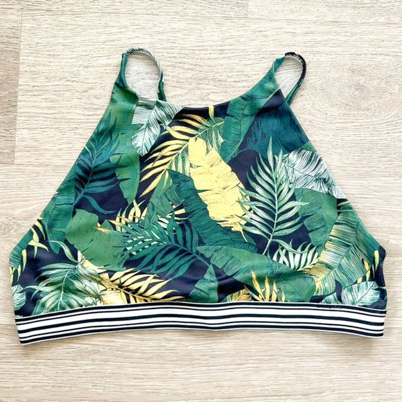 H&M High Neck Green & Yellow Floral Bikini Top, 14 - Picture 1 of 5